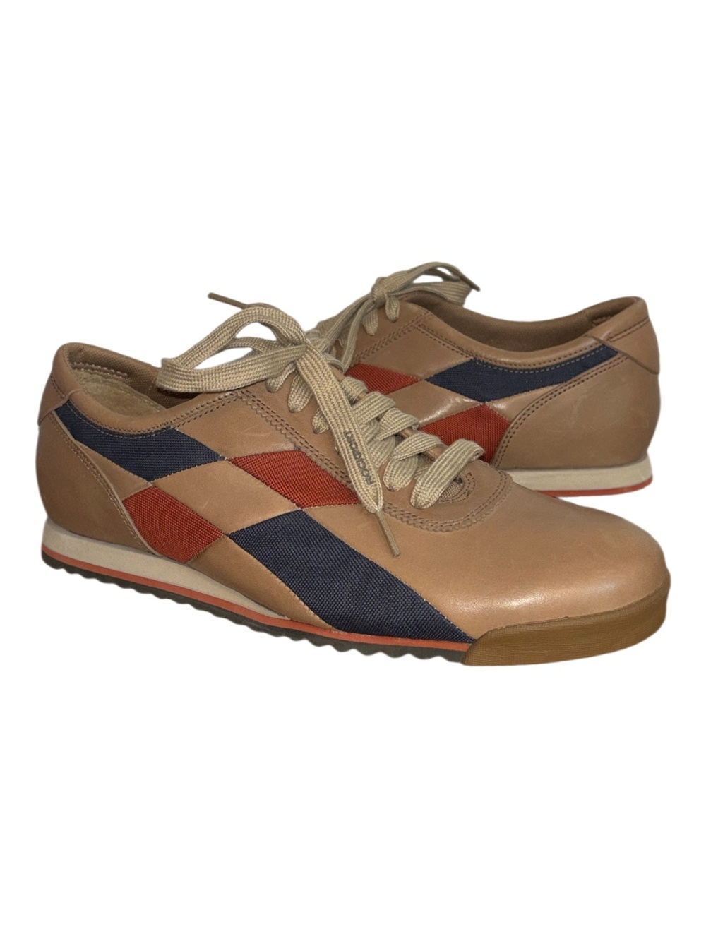 Rockport Color Block Leather Oxford Sneaker lace ups Tan, red, navy Men's Size 9